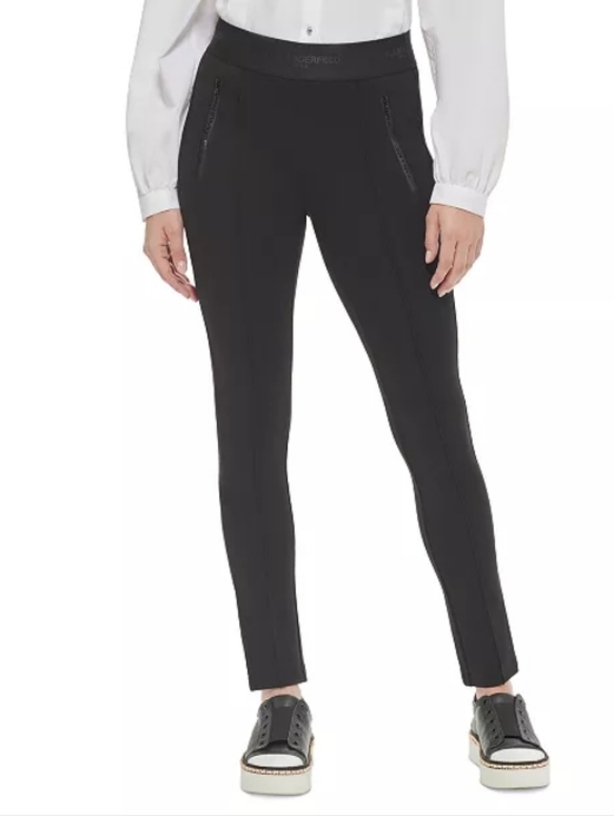 Karl Lagerfeld Pants - Karl Lagerfeld Zip-Detail Pull-On Pants Black Skinny Ponte Pants Med New